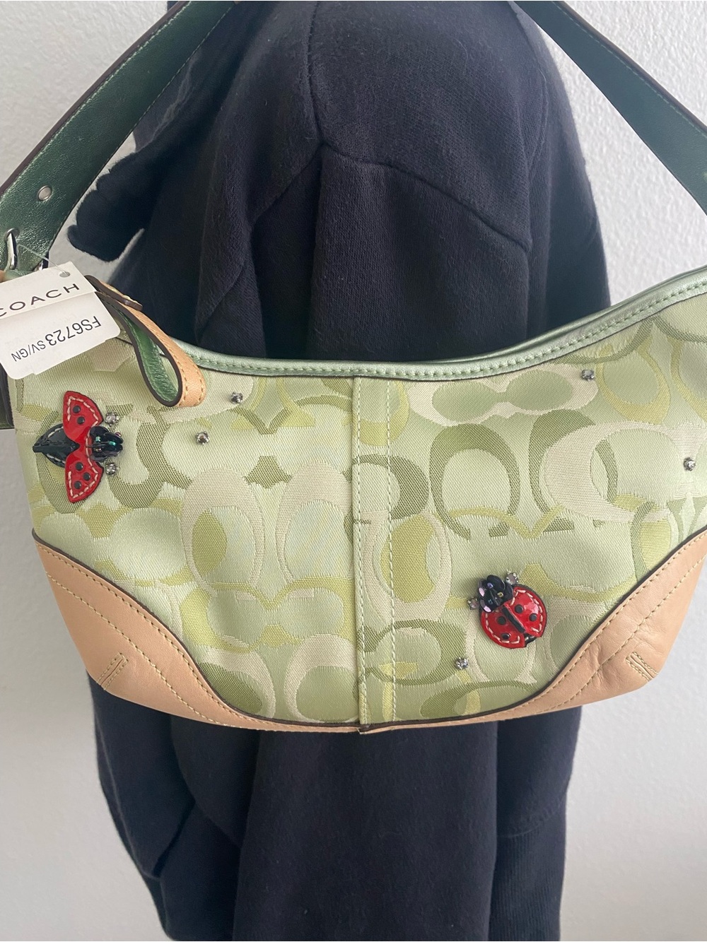 Coach Green Signature Canvas Shoulder Bag with Tan Leather Trim - Picture 2 of 12
